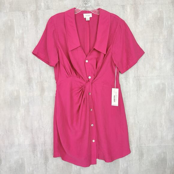 R.G. Kane Alex Mini Dress Small Pink Linen Blend Twist Waist Collared Beachy - Picture 1 of 11